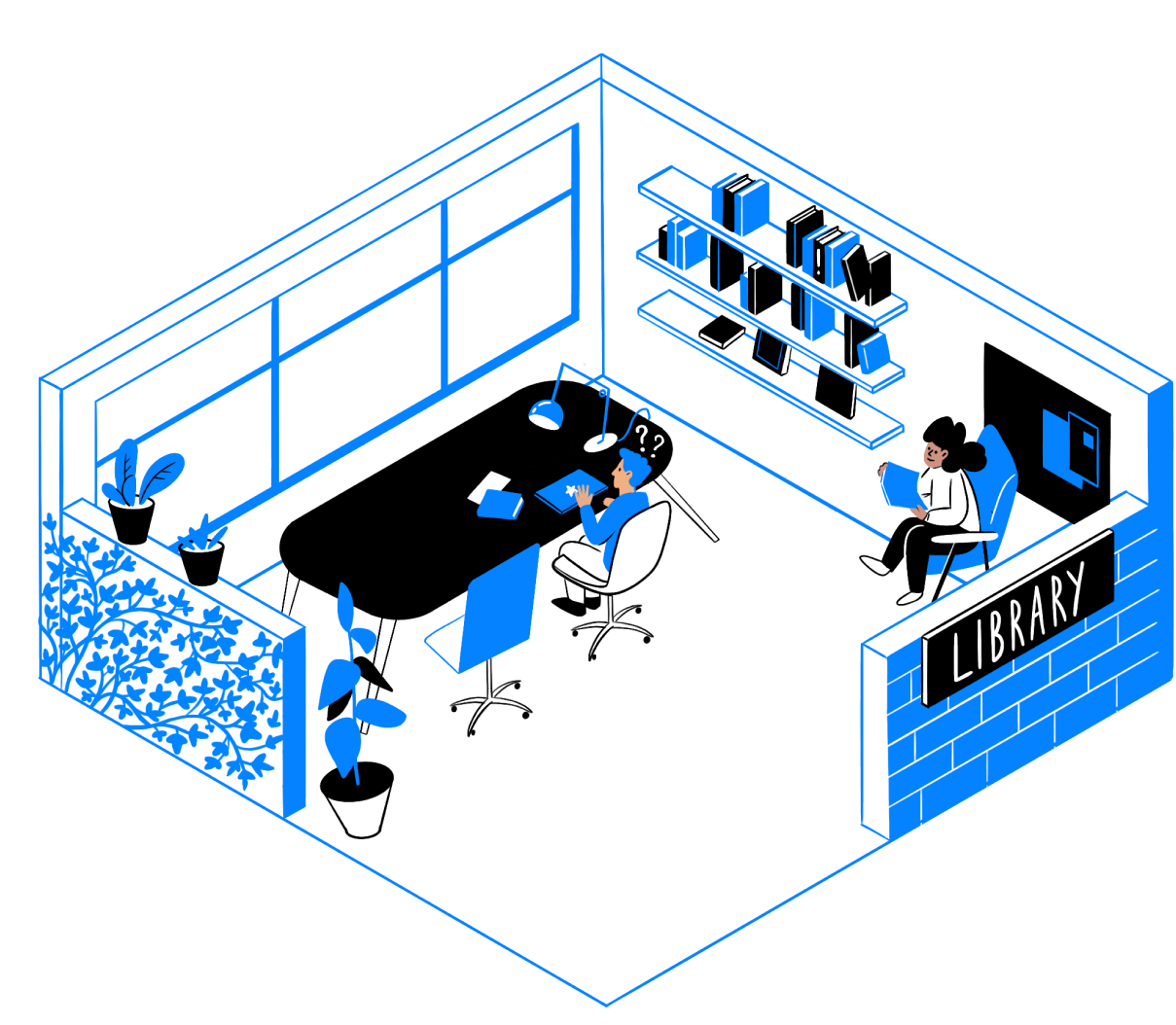 Ilustración Dentro de la biblioteca